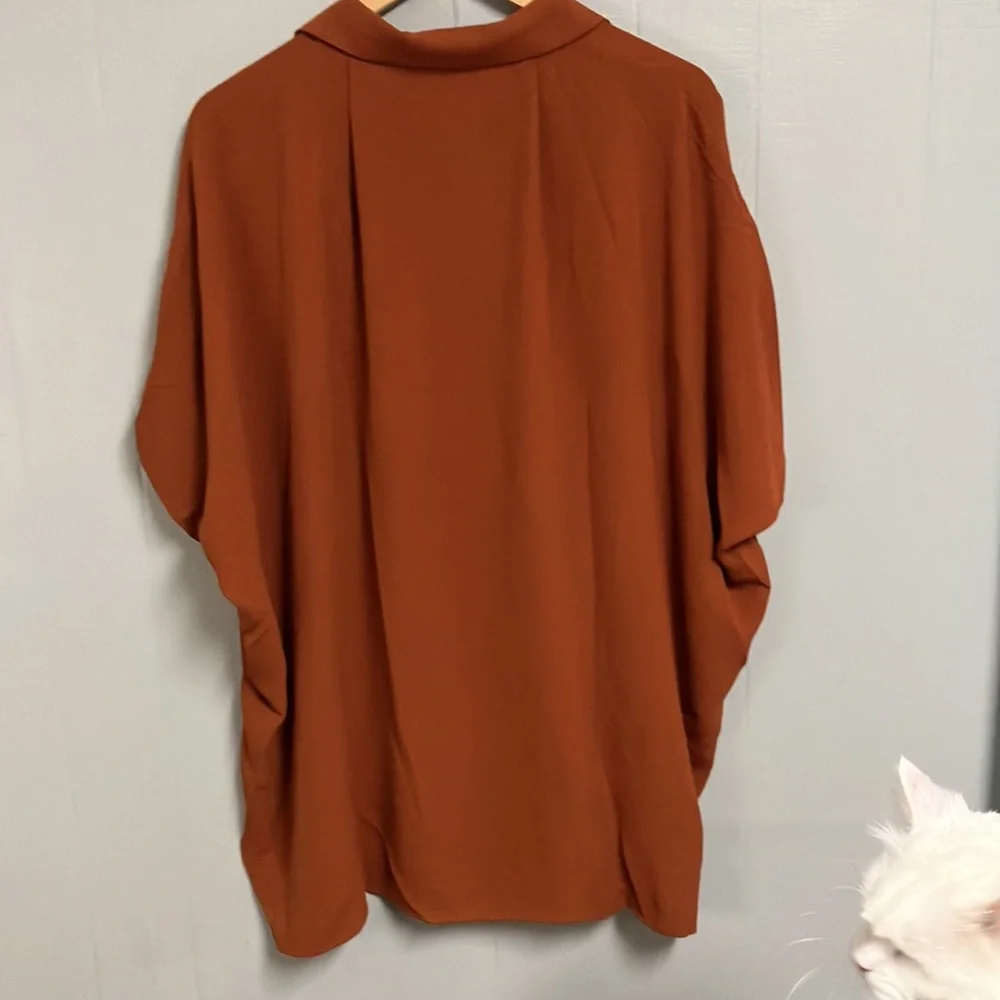 NWT Umgee Women's Rust Top Large Oversized Short Sleeve Button Up New With Tags - Picture 8 of 9